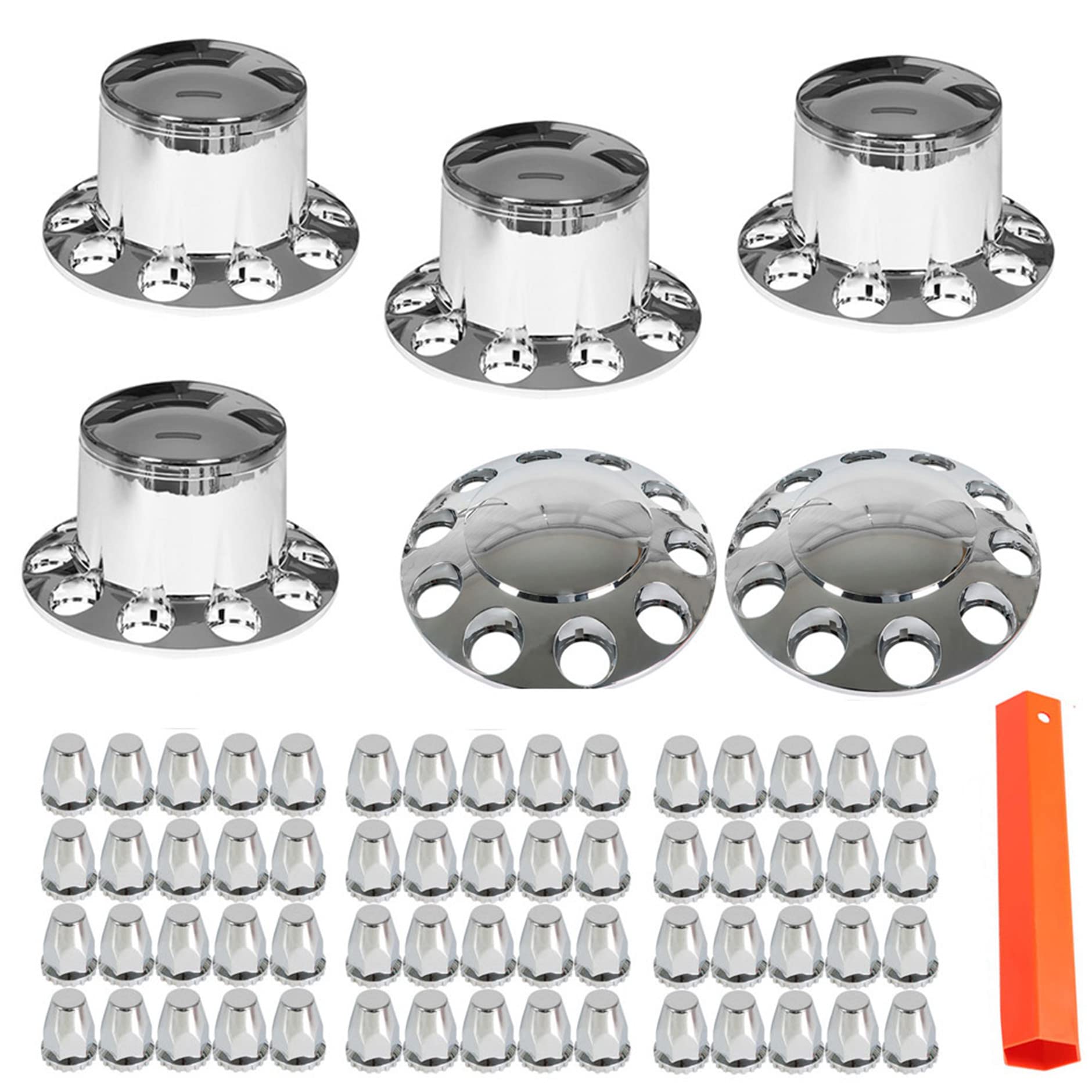 Photo 1 of GENRICS Chrome Front and Rear Hub Cover Wheel Axle Cover Center Caps Kit with 33mm Lug Nut Covers Replacement for 20 in & 22.5 in & 24.5 in Semi Truck Wheels