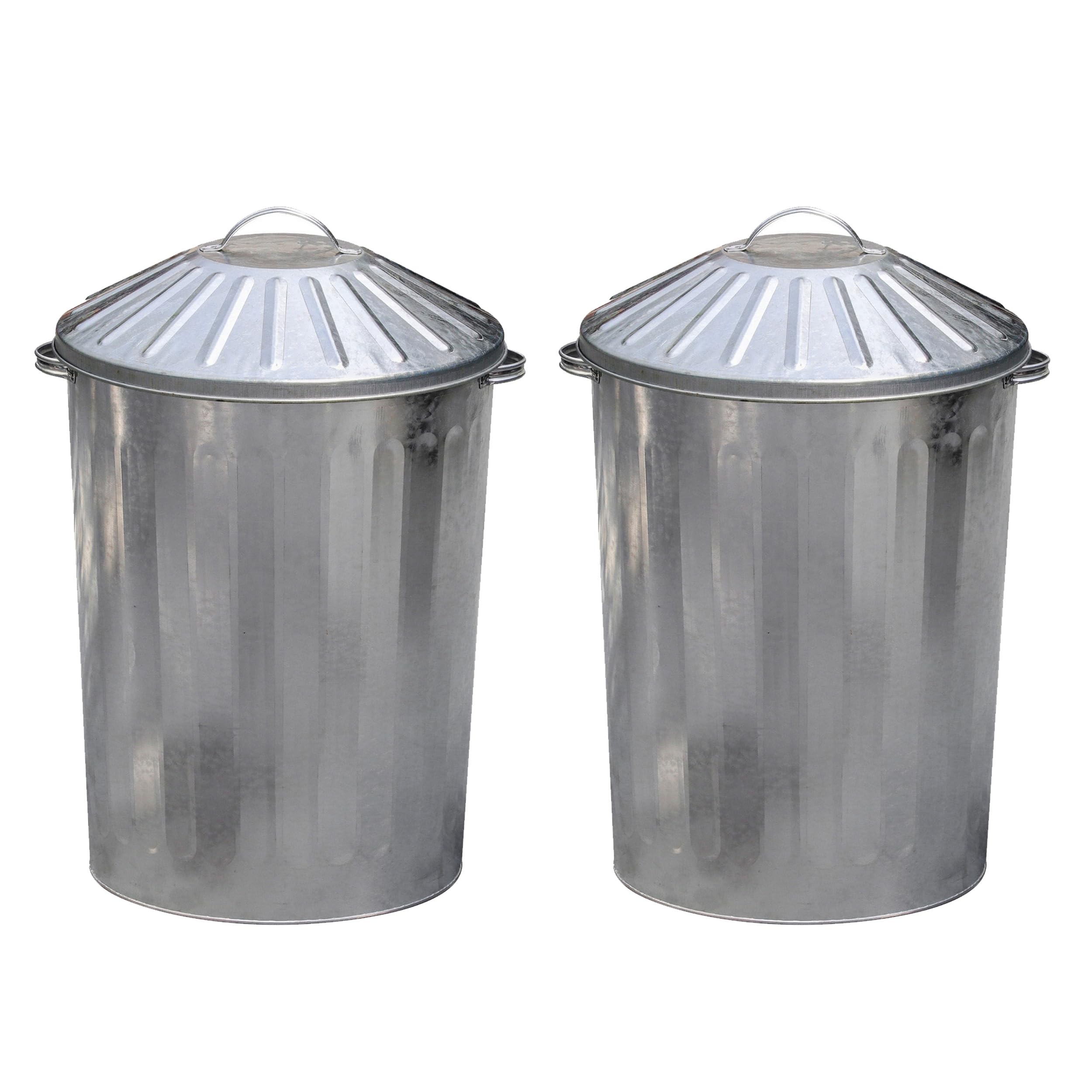 90L Galvanised Metal Rubbish Bin x 2