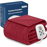 YAZRODE Heated Blanket Electric Twin, 10 Heat Settings 12Hour Auto Shut Off | 62"x84" Double-Sided Soft Flannel Heating Blanket for Couch Bed Office Camping, Machine Washable ETL 19FT Cable Red