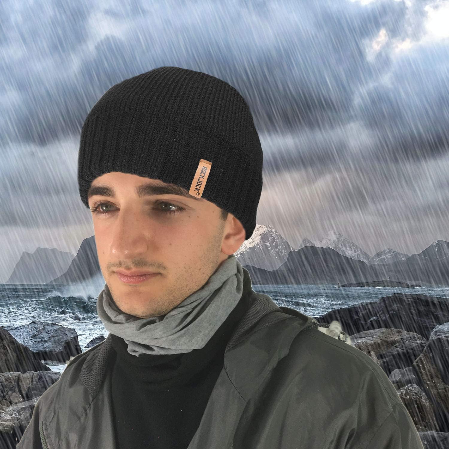 RockJock STORMACTIVE Mens Waterproof Windproof Classic Warm Beanie Hat Black - Image 3