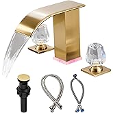 Brushed Gold Bathroom Faucet 3 Hole, 8-inch Widespread Vanity Faucet with LED Waterfall spout Gold for Bathroom Sink, Modern Vanity Faucet(Brushed Gold)