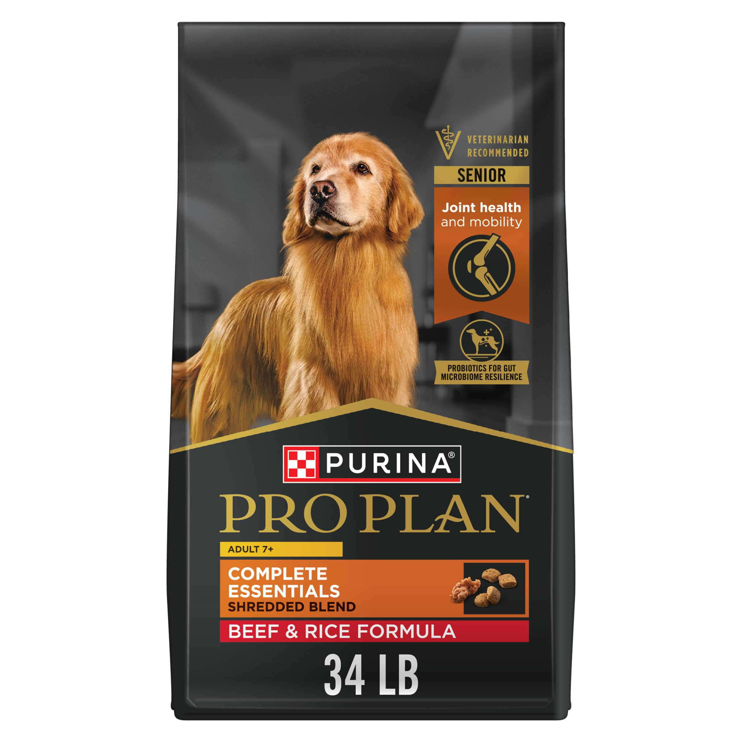 Photo 1 of (best by DEC 2026)
Purina Pro Plan Adult 7 Plus Complete Essentials Shredded Blend Beef and Rice Formula High Protein Dog Food for Senior Dogs - 34 lb. Bag