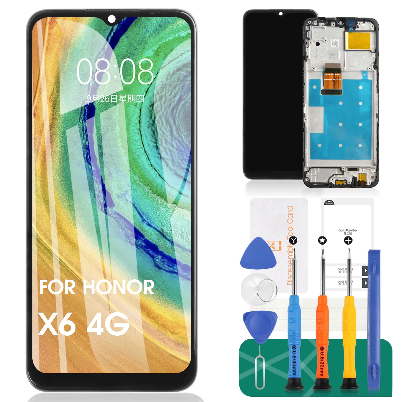 SRJTEK TFT For Honor X6 4G LCD Display For Honor X8 5G Screen Replacement For X6 4G/X8 5G Digitizer Assembly VNE-LX1 Repair Kits With Frame(Black)