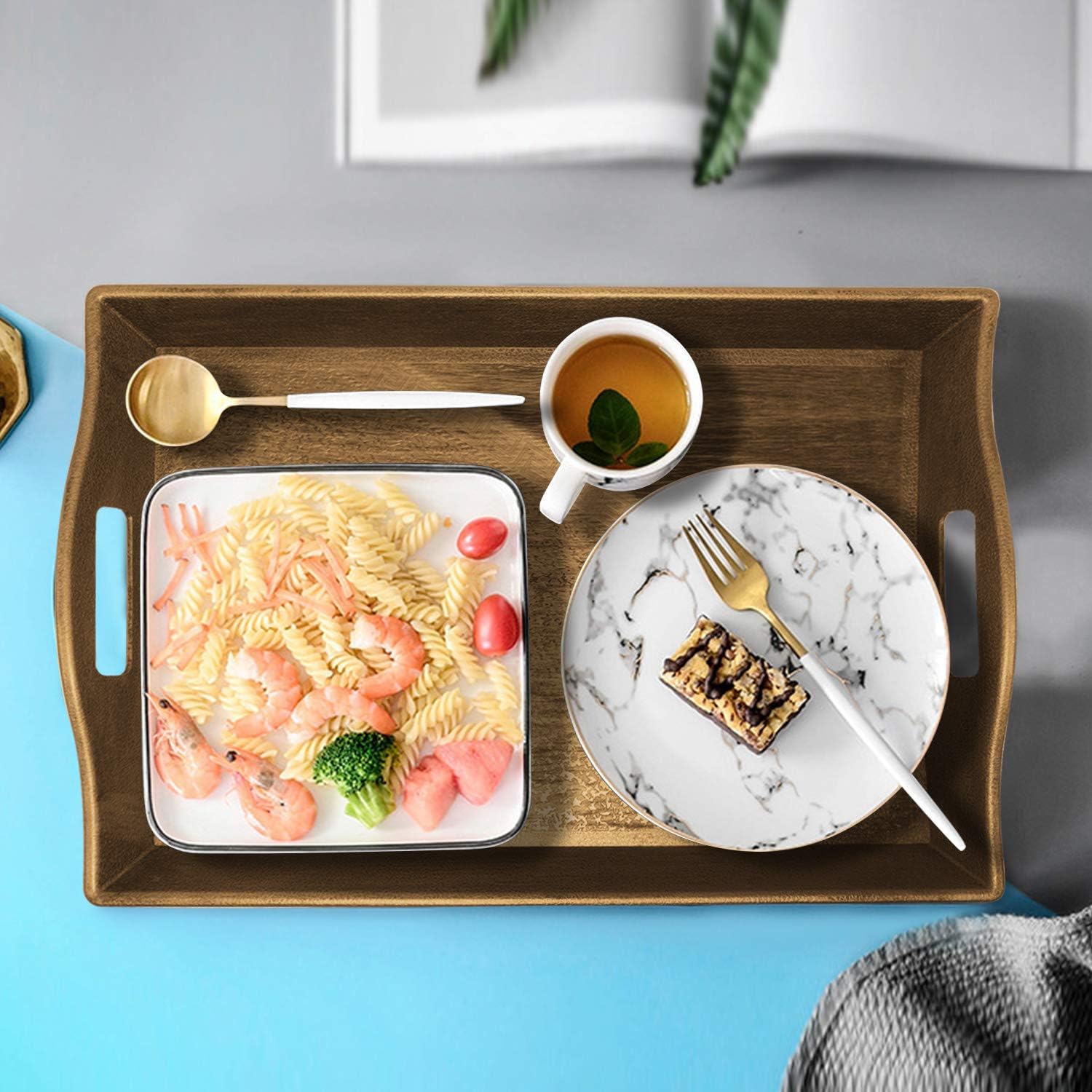  | Set of 3 Large Serving Trays w/Handles Nesting Breakfast Serving Trays Afternoon Tea Tray Decorative Rectangular Display Tray Set Nested Food Tray Butler Serving Tray for kitchen Party Dinner Snack: Serving Trays