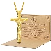 DS Christian Cross Necklace for Men Women-18K Gold Stainless Steel Crucifix Necklaces with Inspirational Bible Verse Religious Gift for Prayer Faith Jesus/God-Catholic Christian Pendant Jewelry