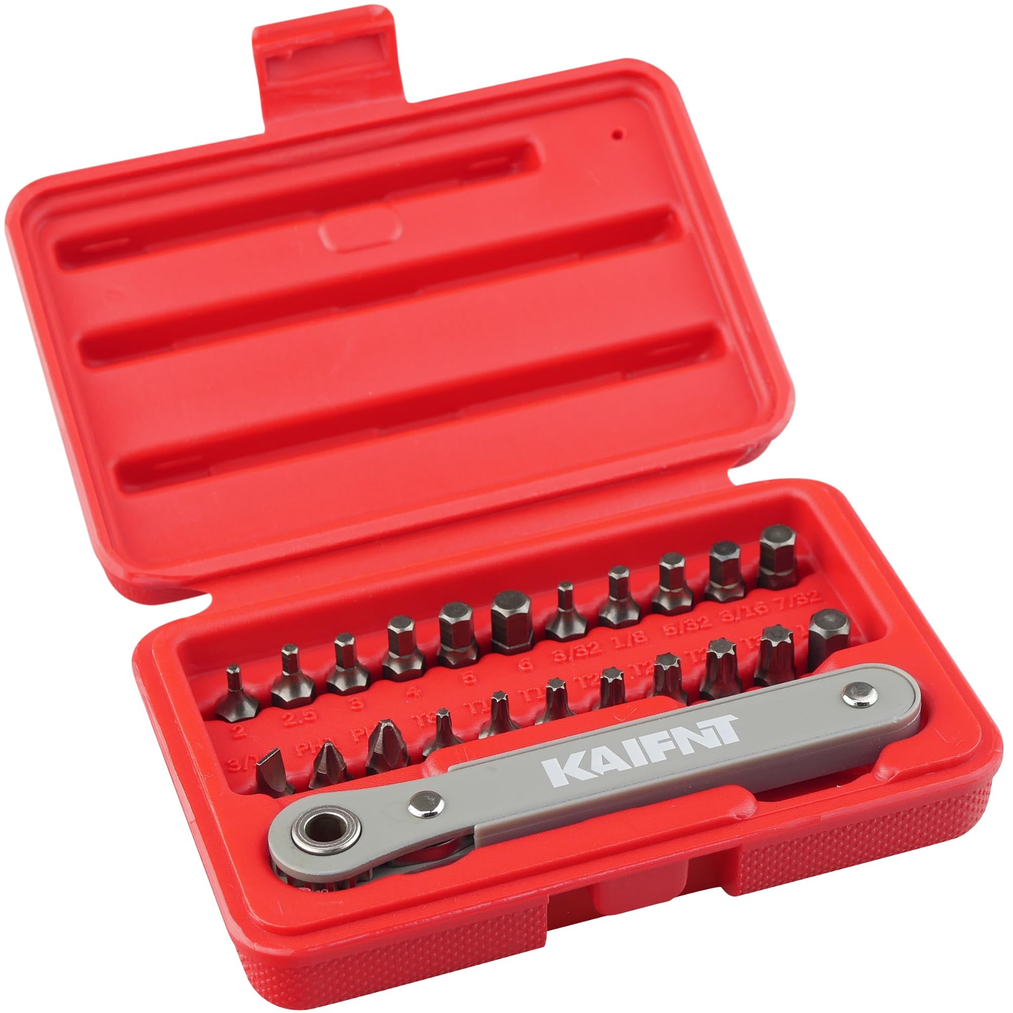 KAIFNT K451 Ultra Low Profile Screwdriver Bit Set with Mini Ratchet Wrench, 1/4-Inch Drive, 23-Piece