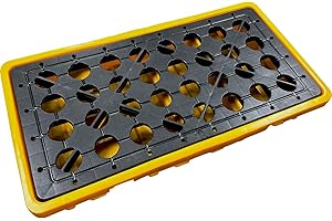 Ayearparty 1 Pack 2 Drum Spill Containment Platform Yellow and Black Outlet Modular Spill Containment Pallet with Drain Spill Containment Tray with Grating Stackable Modular Platform 51 x 27 x 6"