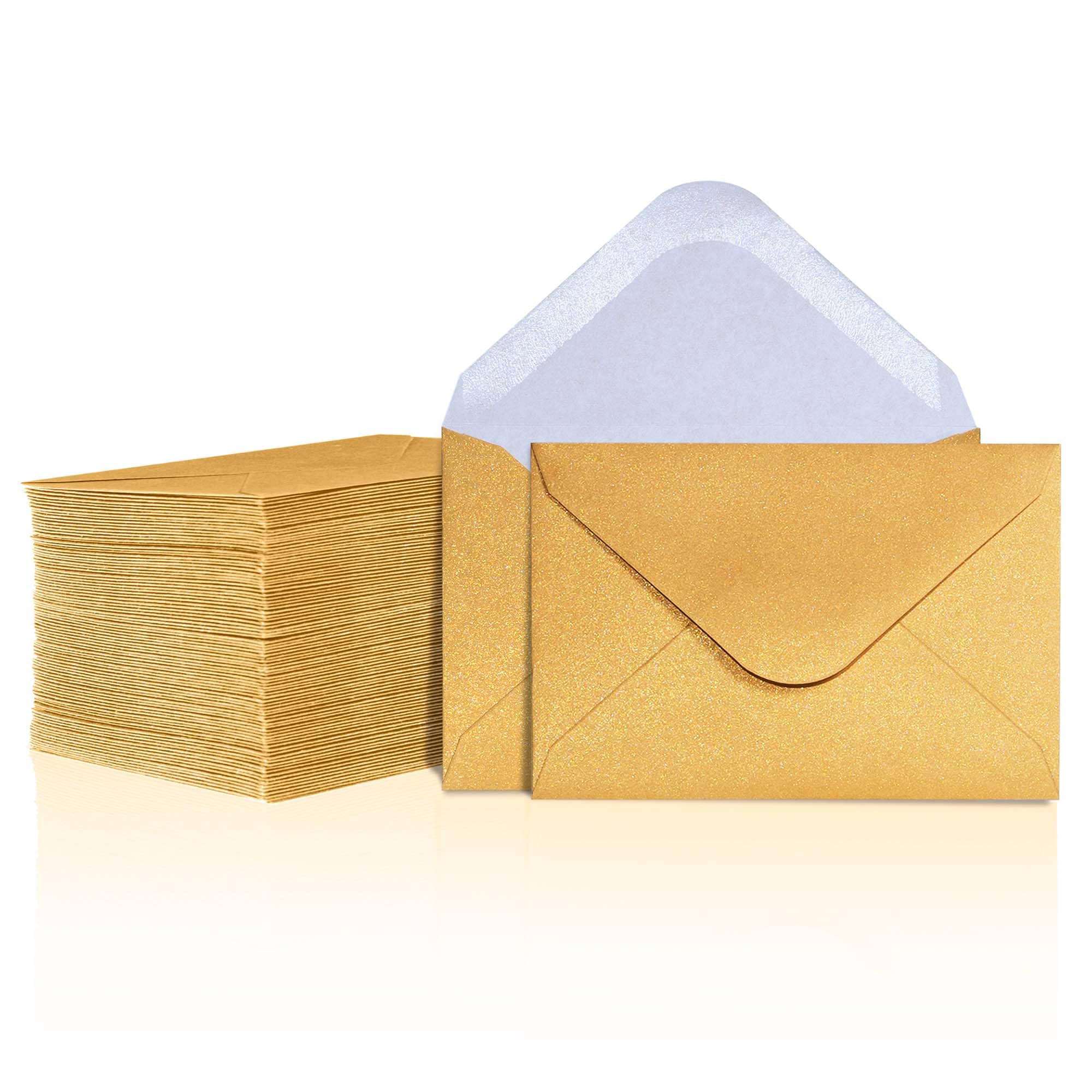 Photo 1 of Gift Card Envelopes - 100-Count Mini Envelopes, Paper Business Card Envelopes, Bulk Tiny Envelope Pockets for Small Note Cards, Gold, 4 x 2.7 Inches