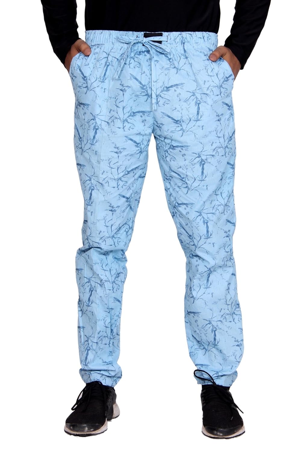 flamboyant men's skyblue printed cotton pyjama