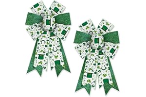 HEUREPPY 2 Pack Saint Patricks Day Wreath Bows Saint Patrick's Day Decor Bows Glitter Clover Hat Burlap Ribbon Bows for Wreath St Patricks Day Tree Topper Bows for Irish Holiday Party Indoor Outdoor Decoration