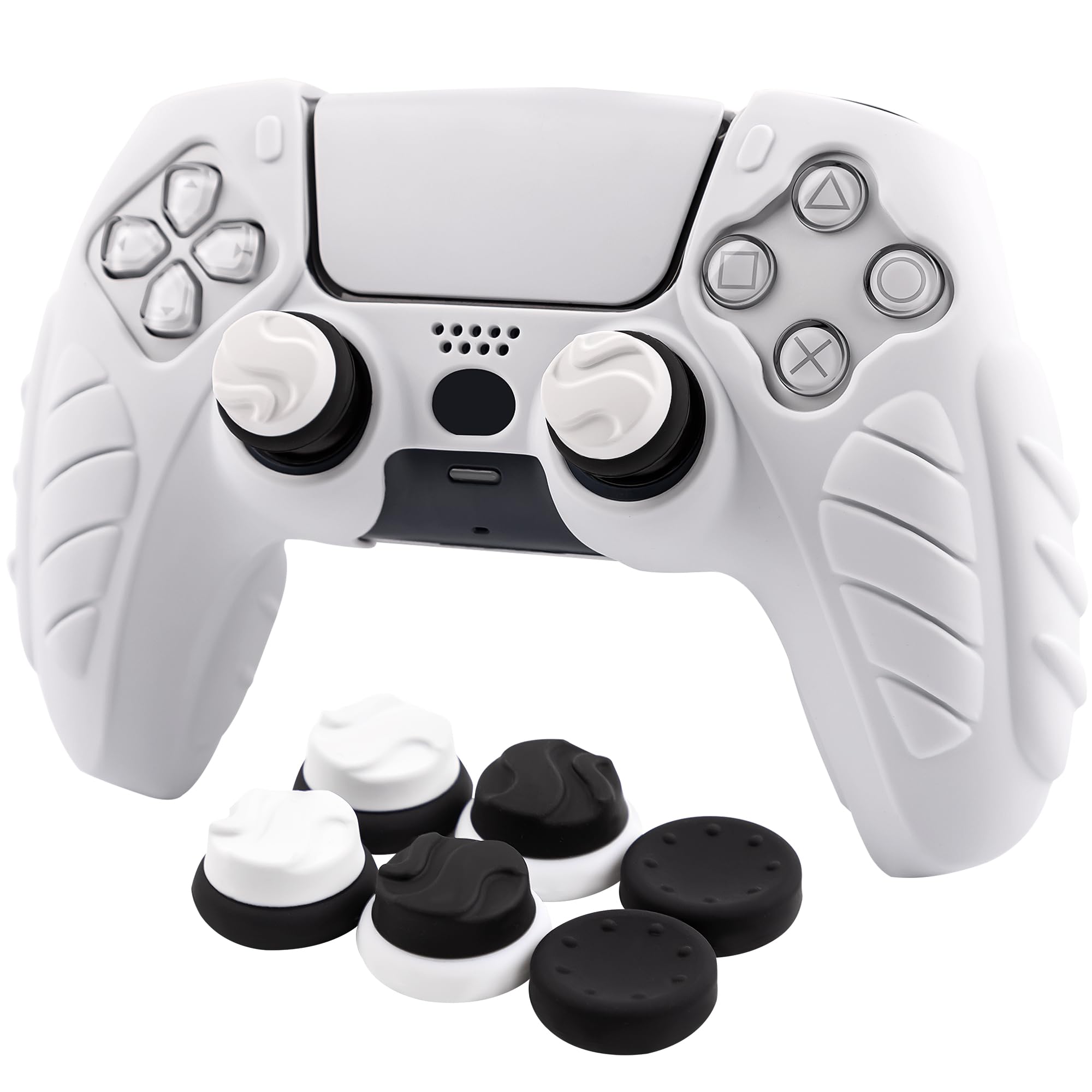 CHIN FAI Ergonomic Soft Grip Skin Compatible PS5 Controller Cover, Anti-Slip Silicone with 6 Thumb Grips Accessories Set for PlayStation 5 (Clear Gray)