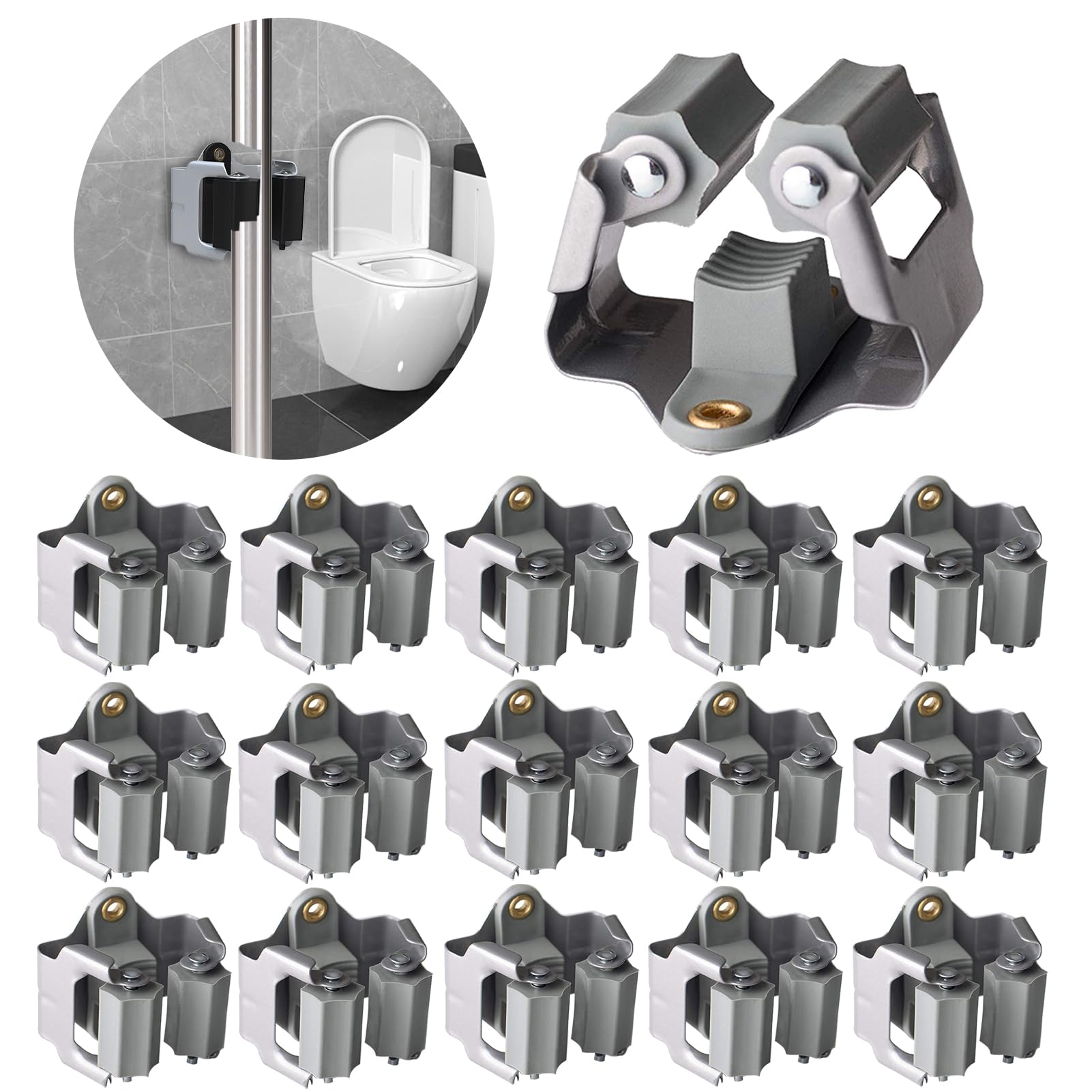 3-H Mop Holder 15 Pack,Brush Holder,Broom Holder Wall Mounted for Kitchen Bathroom Laundry Room Shed Garage Garden(Grey)