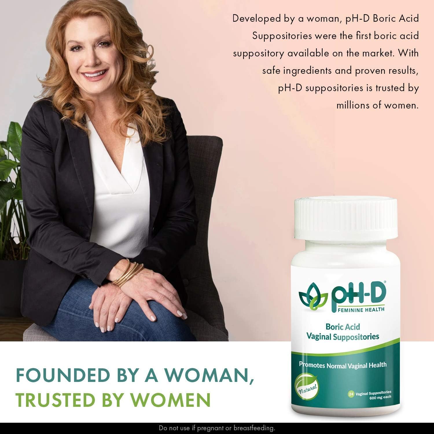 pH-D Feminine Health - 600 mg Boric Acid Suppositories - Woman Owned - Alternative Support for Vaginal Balance -24 count: Health & Personal Care