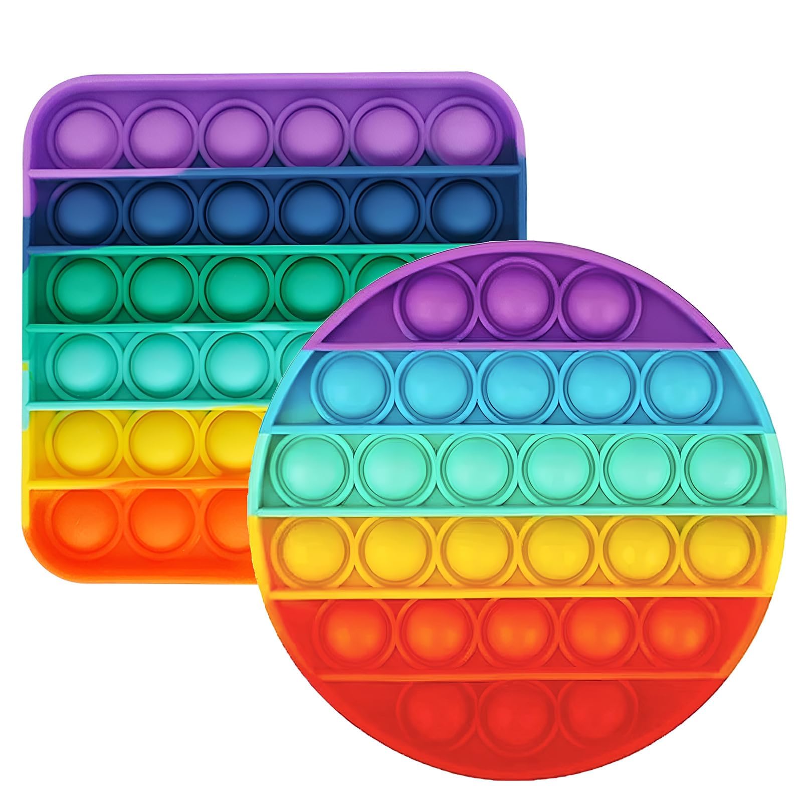 2 Pcs Fidget Toys, Rainbow Fidget Toys, Fidget Popper Push Fidget Toy Bubble Sensory Silicone Anxiety Relief Toy Quiet Fidgets for Fun/Learning/Relaxation for Teen Women Men Boys Girls