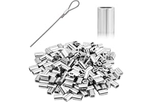FOJOO 200PCS 1/16"Cable Ferrules,Cable Crimps,Aluminum Crimping Loop Sleeves – Double Barrel Cable Ferrules for Wire Rope, Cable Ferrule，Fishing, Dog Leash