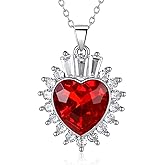 Lolitta Valentine's Day Necklace Gift, Red Crystal Heart Pendant Necklaces For Women, 18K White Gold Plated 18+2 Inch Adjustable Chain, Dainty Jewelry Rose Gifts Set, For Women Mom Her