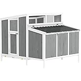 PawHut Chicken Coop, Poultry Hutch for 4-6 Hens 49.2" x 39" x 40" Gray | Wooden Outdoor Hen House, Nesting Box, Weatherproof Roof, Removable Tray, Backyard Use