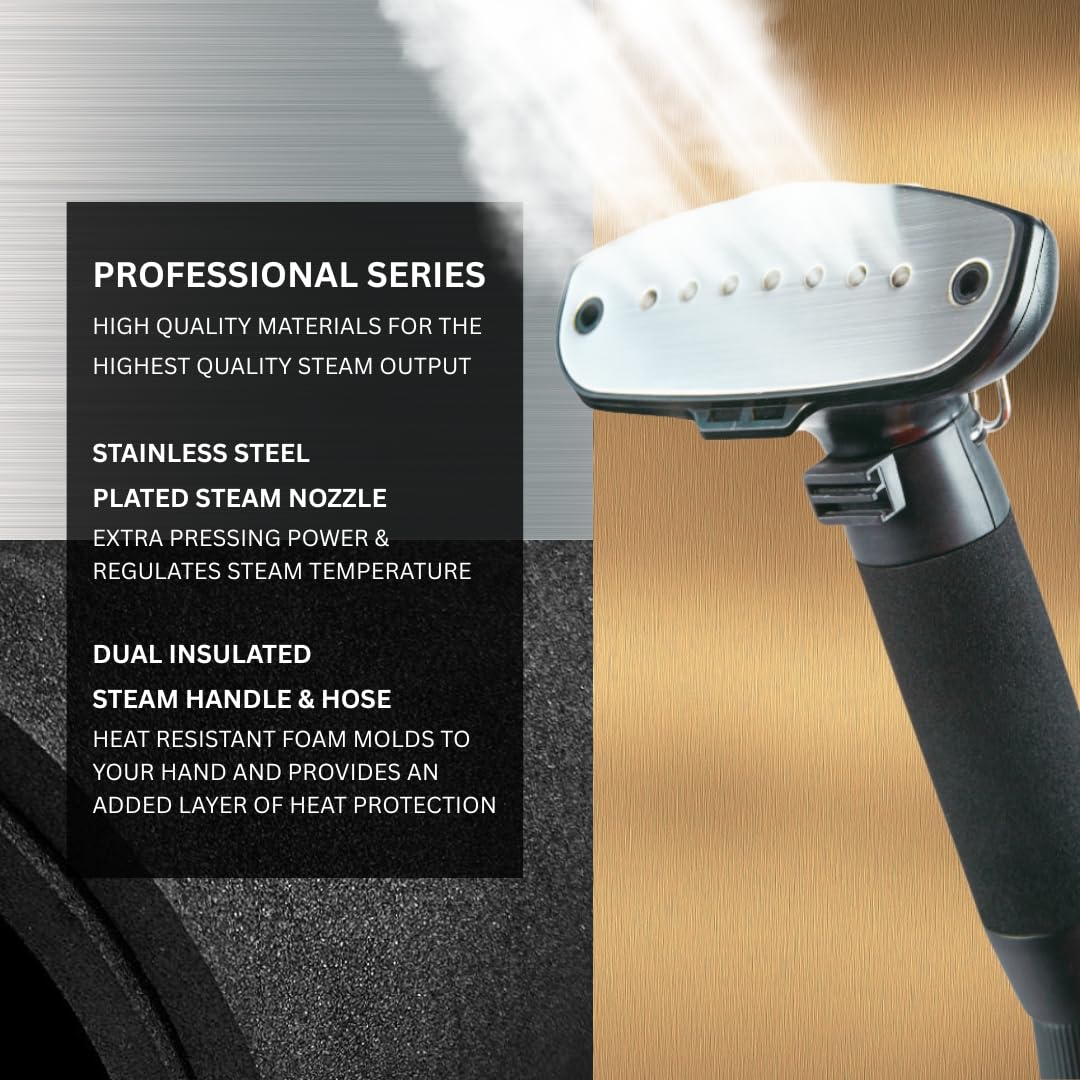 SALAV Professional Standing Garment Steamer with Retractable Power Cord, Foot Pedal Control, Wheels for Easier Movement (Gold)