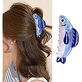 Sardine Hair Claw Clip Summer Ocean Acetate Hair Clips Large Acrylic Blue Fish Hair Jaw Catch Barrettes Strong Hold Nonslip Hair Barrettes Cute Sardine Hair Decoration Accessories for Thick Thin Hair