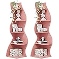 Tribesigns Corner Shelf, Modern 5-Tier Wall Corner Bookshelf, Stylish Corner Small Bookcase Storage Rack Plant Stand with Unique Shape for Living Room, Home Office (Pink, 2PCS)