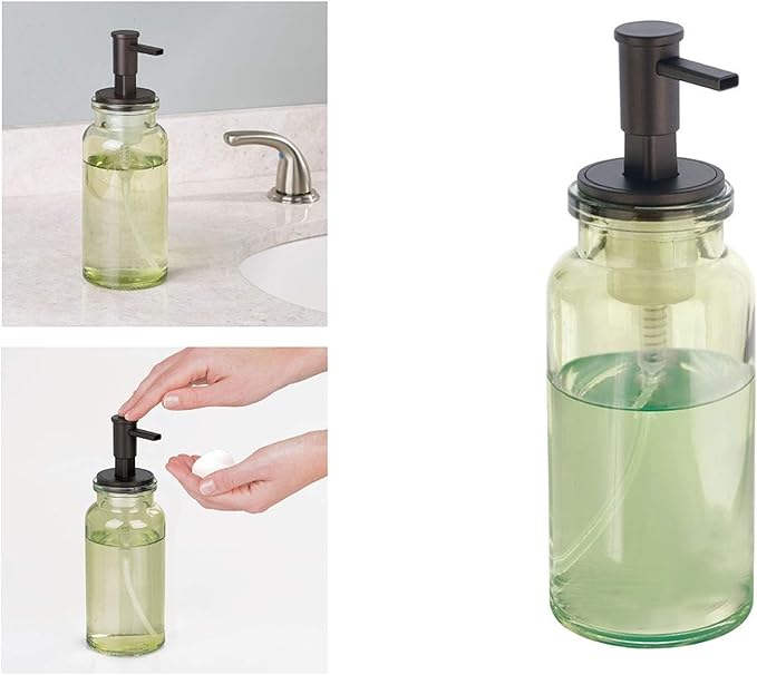 InterDesign Westport Glass Foaming Soap Pump Dispenser, Green/Bronze