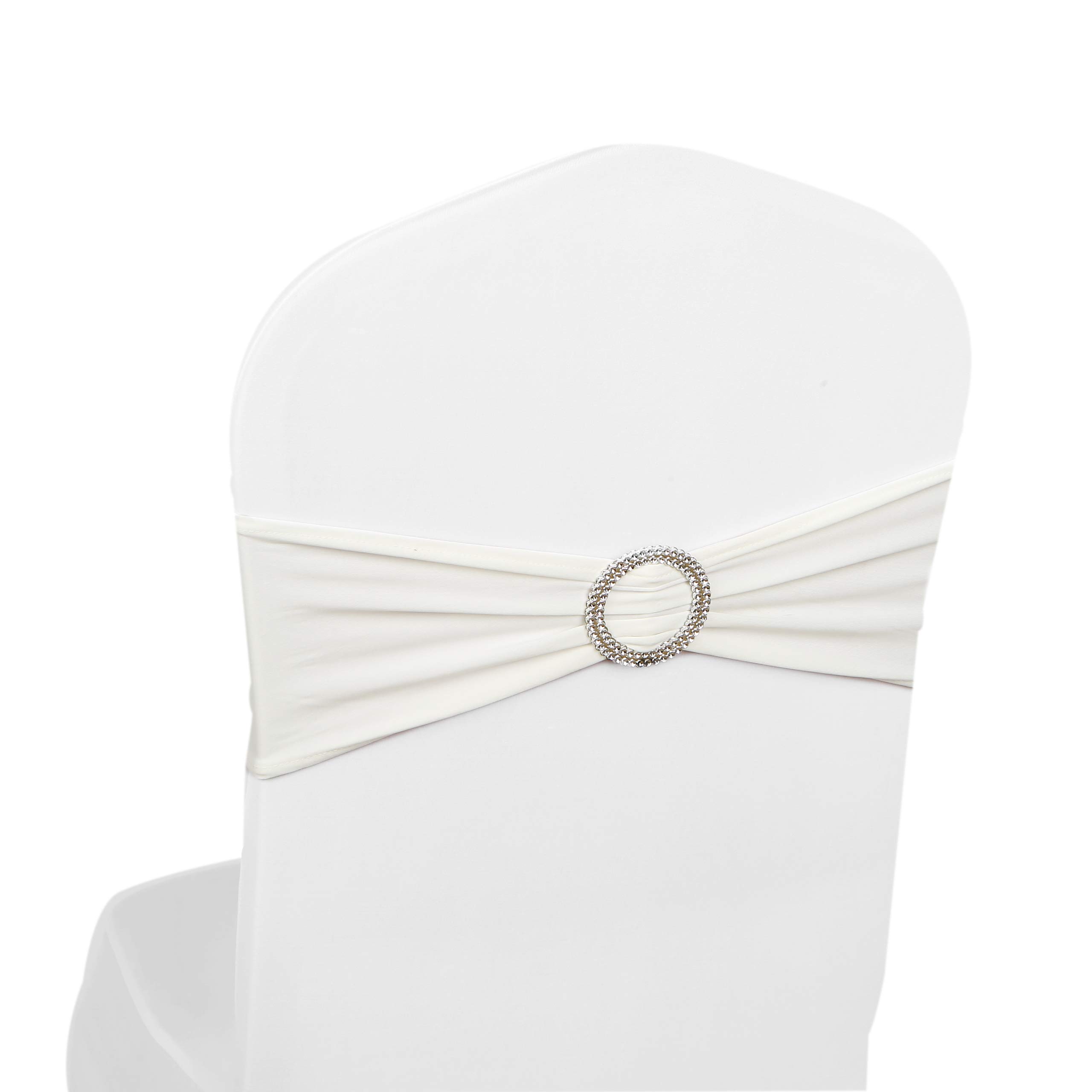Elastic Stretch Spandex Chair Covers Sashes Bands With Buckle Bows For Wedding Home Party Suppliers Decorations (White, 50PCS)
