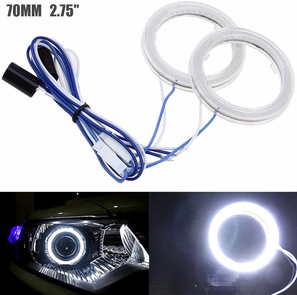 ALOPEE 2-Pack Outside Diameter 70MM 2.75",12V Extremely Bright White COB Halo Circle Ring Head Light Angel Eye Lamp for Motorcycle Headlight Foglight Day Running Light DRL