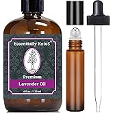 Essentially Kates Lavender Oil - 100% Pure and Natural, Therapeutic Grade with Glass Dropper and Roll-on Bottle