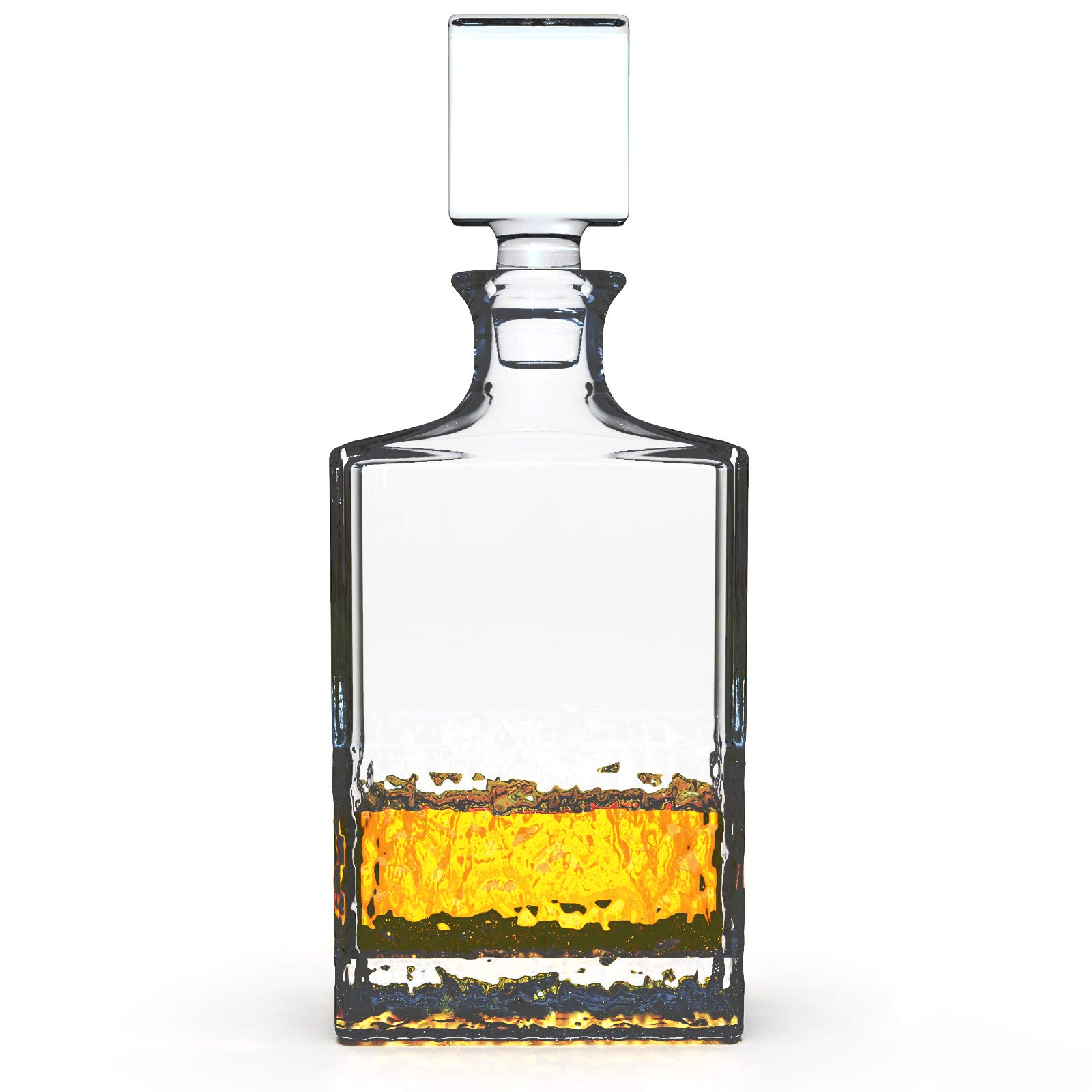 Glass Decanter with Airtight Geometric Stopper - Whiskey Decanter for Wine, Bourbon, Brandy, Liquor, Juice, Water, Mouthwash. Italian Lead-Free Glass (700ml/Crushed Ice)