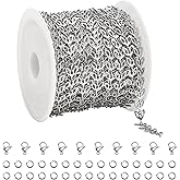 UMAOKANG 16.4 Feet Stainless Steel Chain for Jewelry Making, Hollow Leaf Chains Bulk on Spool with Jump Rings and Lobster Clasps