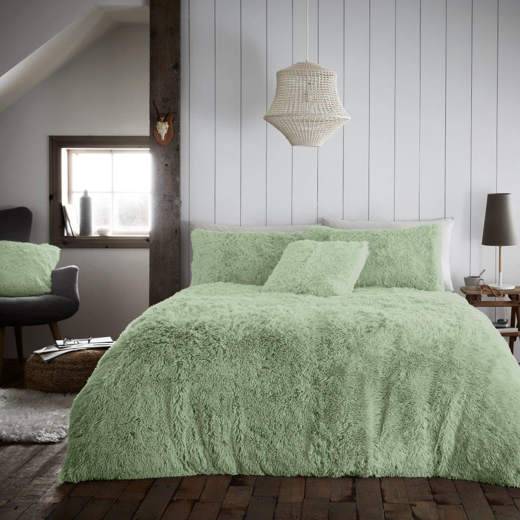 GC GAVENO CAVAILIA Super Soft Teddy Duvet Cover Single, Fluffy Fleece Bedding Sets, Snuggle Warm Bed Set With Pillowcase, Green