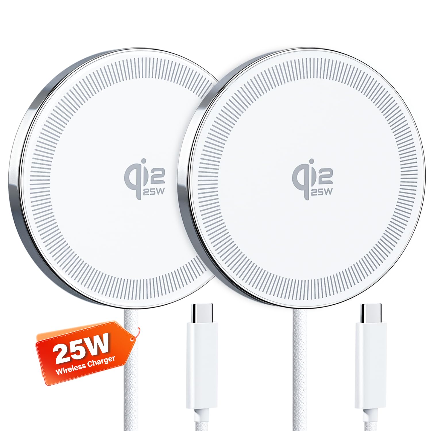 25W Wireless Charger for MagSafe, Qi2.2 Magnetic Fast Charging Pad for iPhone 17/16/15/14/13/12 Series & AirPods, Strong Magnet, Ultra-Thin & Portable Charger Mat for Travel Home Office(White, 2Pack)