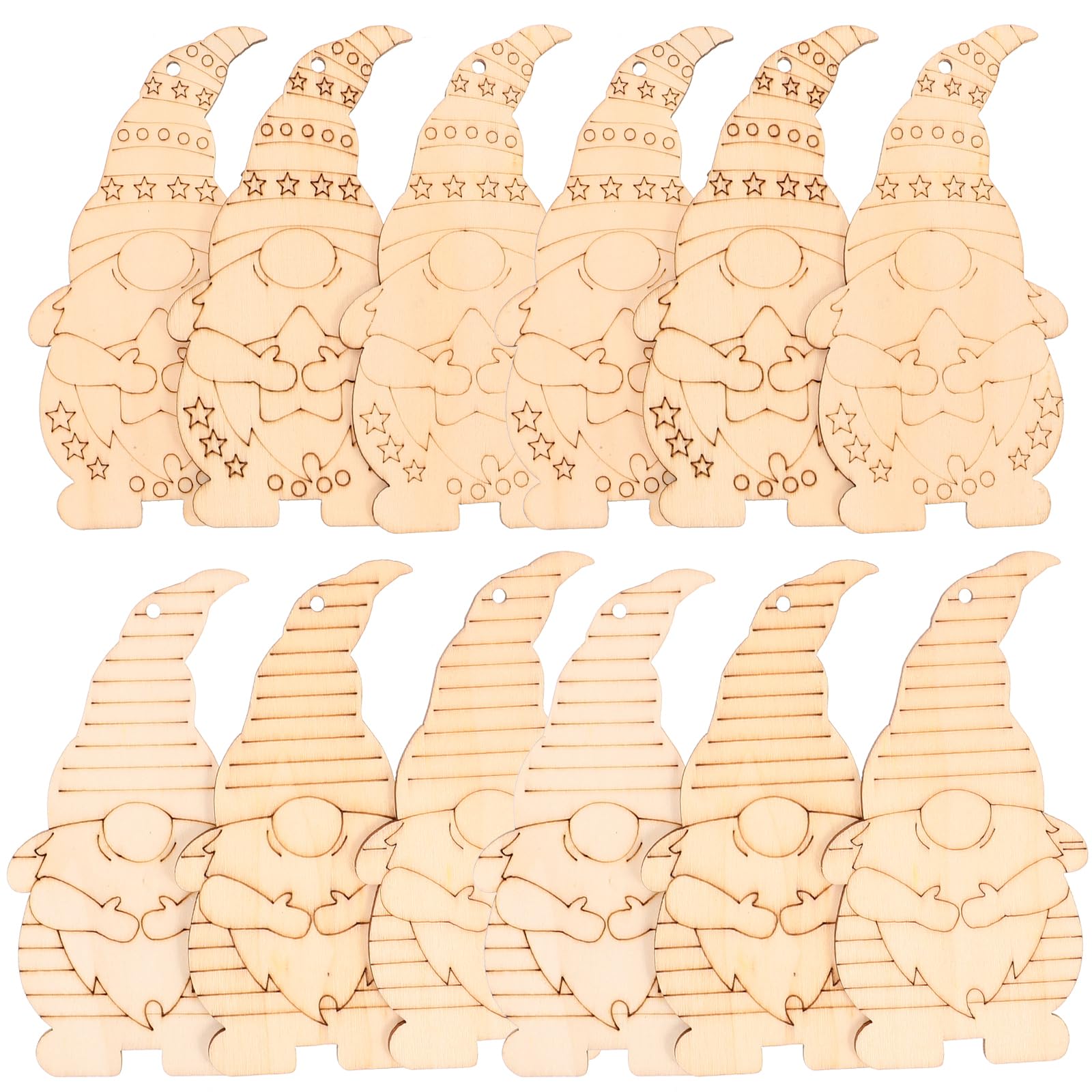 Amosfun 20Pcs Unfinished Wooden Gnome Ornament Gnome Hanging Cutouts Blank Wood Slices with Cord for Xmas Tree DIY Craft Making Painting Home Holiday Decor