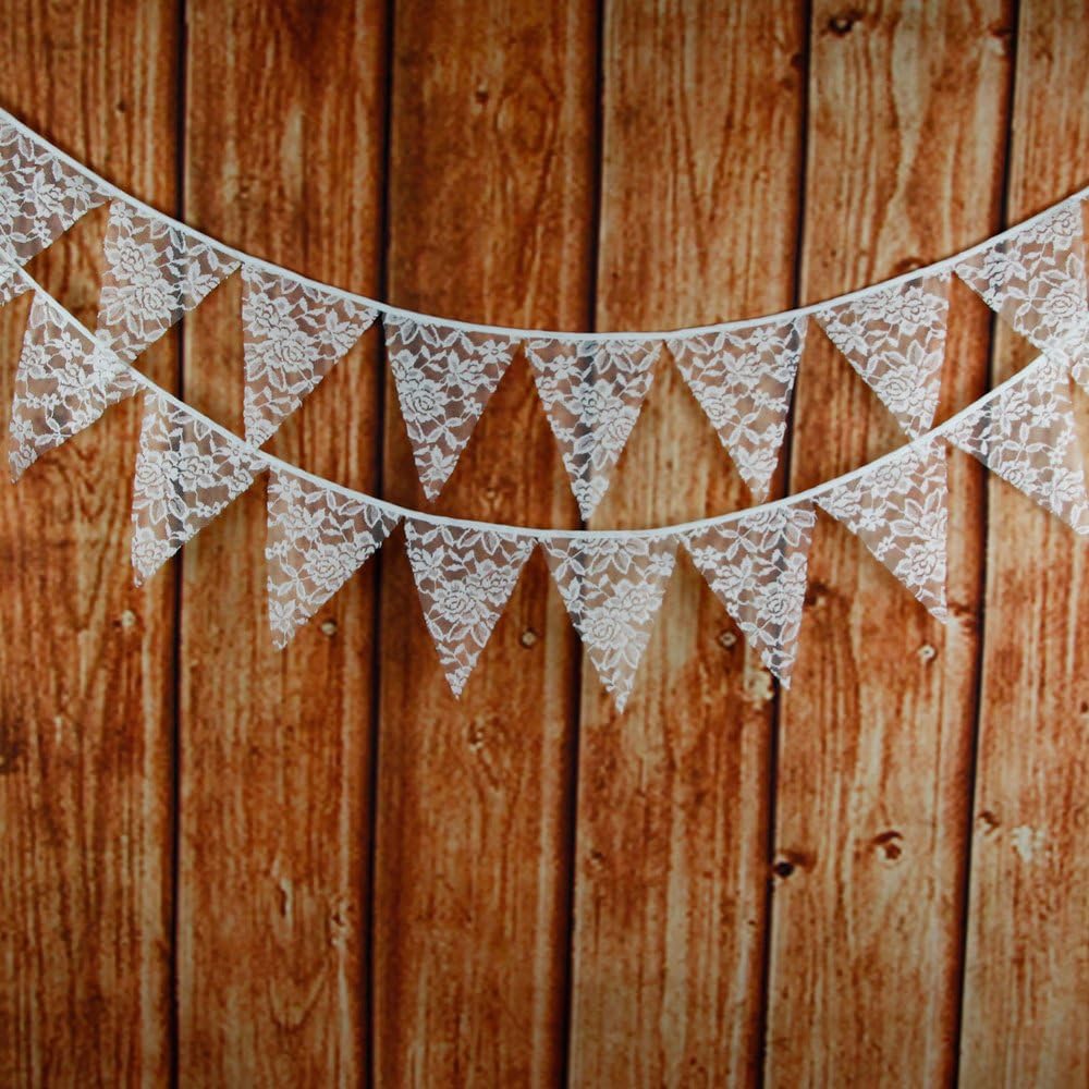G2PLUS White Lace Wedding Decoration - 3.3M Lace Fabric Bunting - 12PCS for Wedding & Birthday Parties