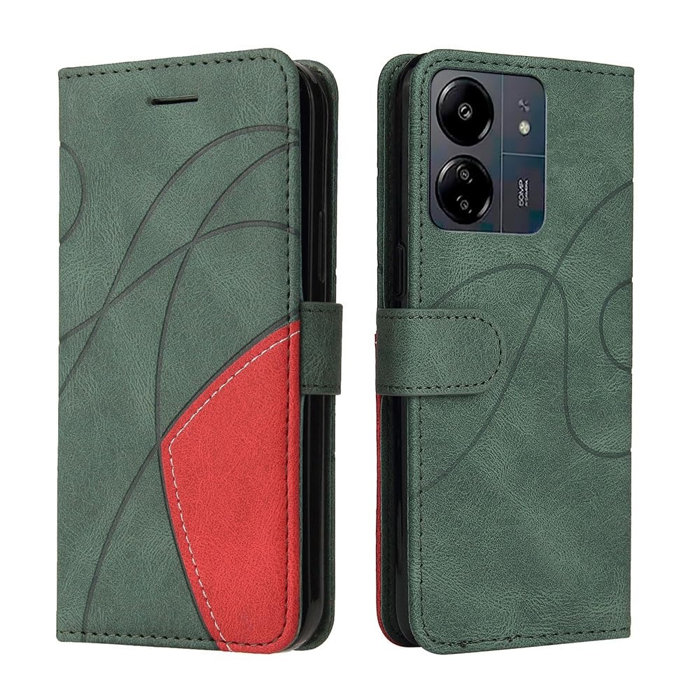 XINNI Protective Phone Case for Xiaomi Poco C65/Redmi 13C, PU/TPU Vintage Flip Leather Shockproof Cover Magnetic Book Style Wallet, Green — image 1