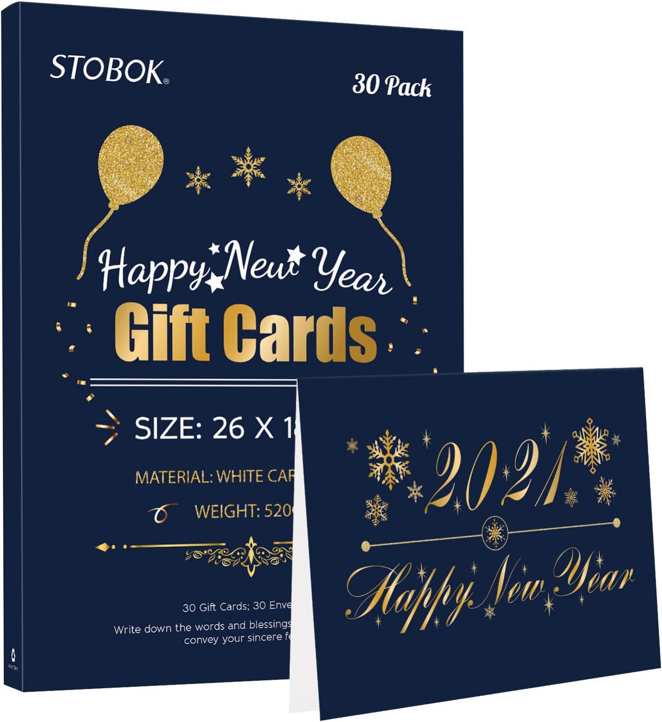 2024 Happy New Year Card - 30 Pack Golded Holiday Greeting Fold Cards with Envelopes for New Year Presents 13CM x 18CM