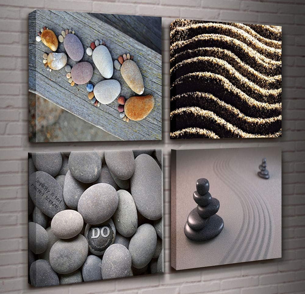 Amazon Com Zen Stone Wall Art 4 Panels Burning Candles Spa Still Life Canvas Print For Home Wall Decoration Bamboo Stretched And Framed Artwork For Spa Salon Bedroom Bathroom Wall Decor Ready To