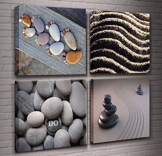Amazon Com Zen Stone Wall Art 4 Panels Burning Candles Spa Still Life Canvas Print For Home Wall Decoration Bamboo Stretched And Framed Artwork For Spa Salon Bedroom Bathroom Wall Decor Ready To