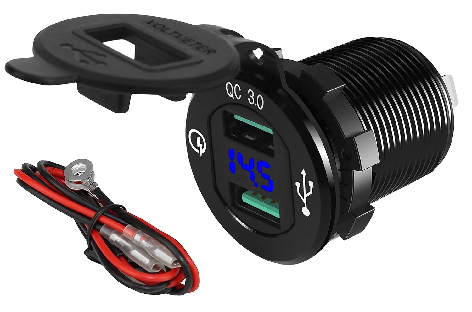 Quick Charge 3.0 USB Charger Socket Car Aluminum Waterproof Dual Power Outlet Fast Charger with Blue LED Voltmeter & Wire 10A Fuse for 12VDC/24VDC Automotive Boat Marine ATV Truck: Industrial & Scientific