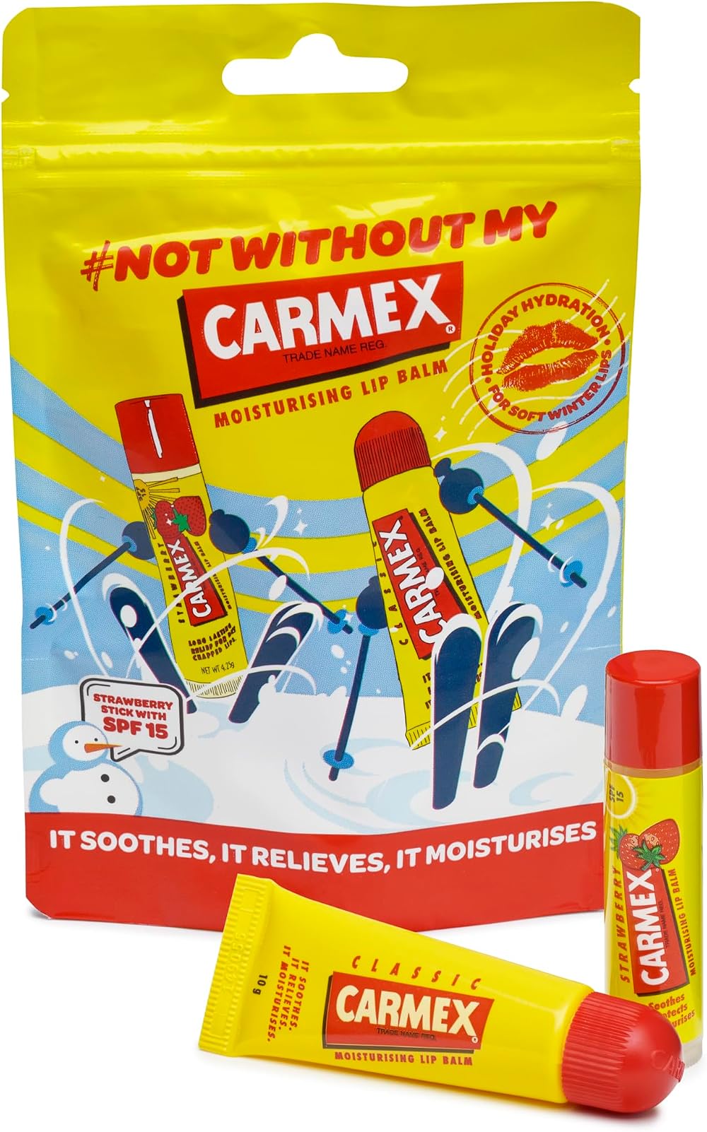 Carmex Lip Balm Pouch Classic Tube Strawberry Stick SPF15 Softens Hydrates
