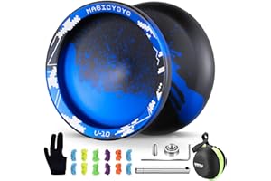 MAGICYOYO V10 Finger Spin Yoyo Professional Metal Trick Yoyo Responsive & Unresponsive Dual Purpose Yo Yo with Storage Case + Yo Yo Glove +12 Strings(Black Blue)