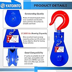YATOINTO 8 ton Snatch Block with Hook, 6" Sheave
