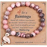 SCRDPRAD Handmade Pink Flamingo Adjustable Bracelet Natural Crystal Beaded Stone Never Forget How Flamazing You Are Inspirational Strech Bangle Sweet Jewelry for Women
