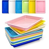 Slomg 24 Pack Plastic Art Craft Trays, Multicolor Activity Sensory Sand Puzzle Sorting Trays, Bulk Stackable Pink Serving Platters for DIY Projects Painting Beads Jewelry Home Organizer Supply 11x8in