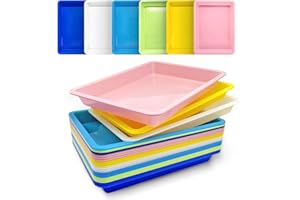 Slomg 24 Pcs Plastic Art Trays, 11 x 8 in Multicolor Activity Craft Sand Trays, Flat Storage Serving Organizer Tray, Stackable Bin for DIY Projects Painting Beads Jewelry Home Organizing Supply