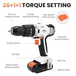 LIGO 20V Cordless Drill Driver with Impact, 25+1+1