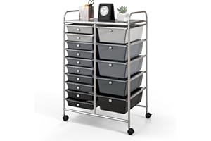 GLACER 15 Drawers Rolling Cart, Storage Cart with w/Removable Drawers & Steel Frame, Multipurpose Organizer Cart w/Sleek Handle, Utility Cart on Lockable Wheels for Home, School, Office (Grey)