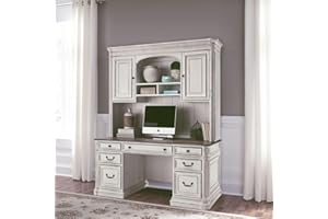 LIBERTY FURNITURE INDUSTRIES, INC. Liberty Furniture Magnolia Manor Credenza Desk & Hutch for Home Office - Antique White & Weathered Bark