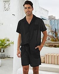 Fenxxxl Men's Linen Shirts and Shorts Short Sleeve