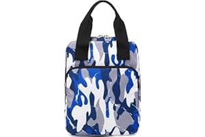 DSIUE Bible Cover for Boys Kids Book Carrying Case Scripture Bag with Handle Pockets Childrens Teens Church Bag Camo Blue